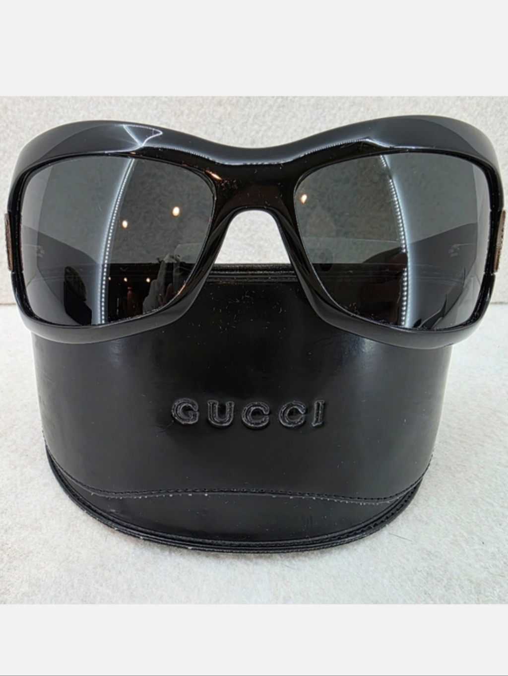 Vintage Gucci Web Black Butterfly Acetate Sheild Sunglasses W/ Case Gg2901 Y2k